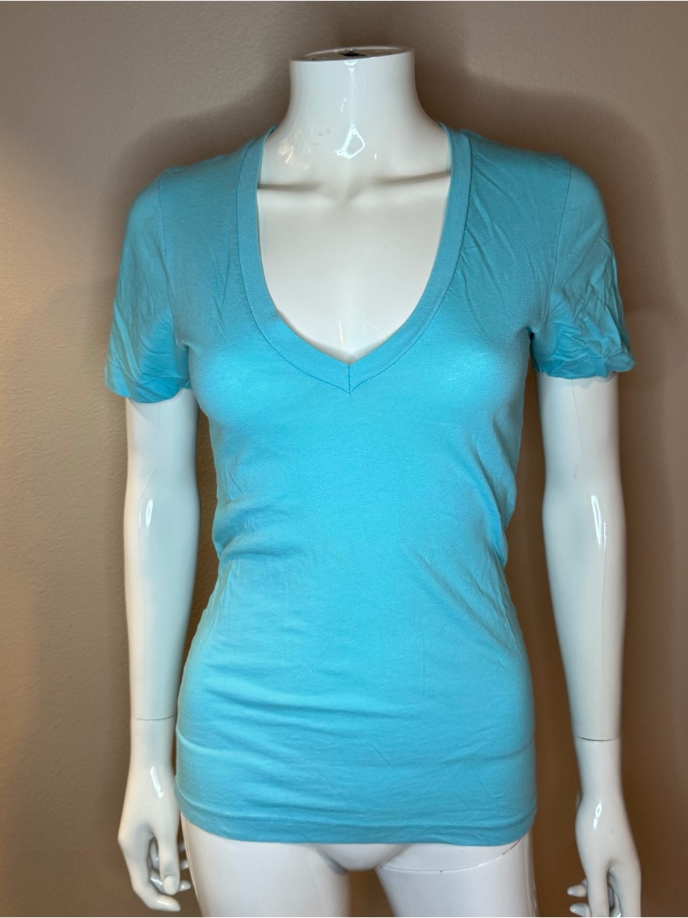 Vintage American Apparel Deep V-Neck Tee Turquoise